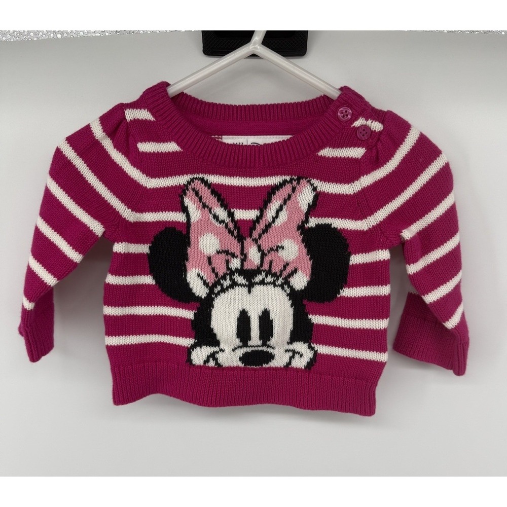 Baby Gap Disney Minnie Mouse Sweater 0-3 Months Pink Striped 100% Cotton